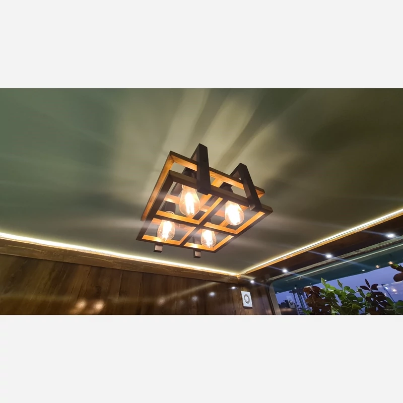 لوستر چوبی 4 شعله مخصوص سالن و آشپزخونه و اتاق