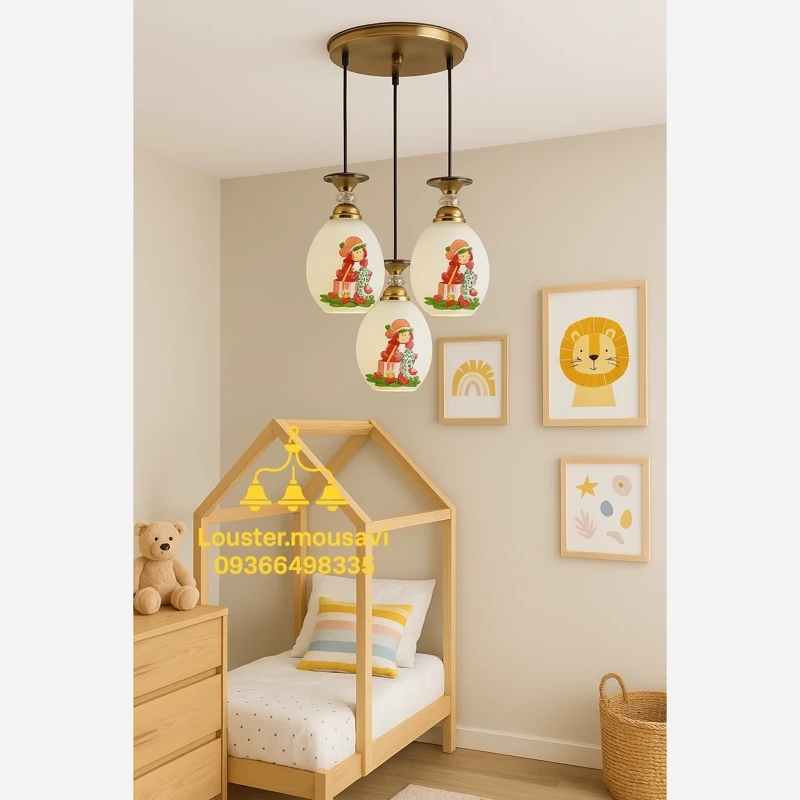 لوستر سه شعله اتاق کودک توت فرنگی