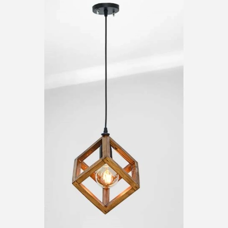 لوستر تک شعله مکعب چوبی مخصوص اتاق خواب و آشپزخانه