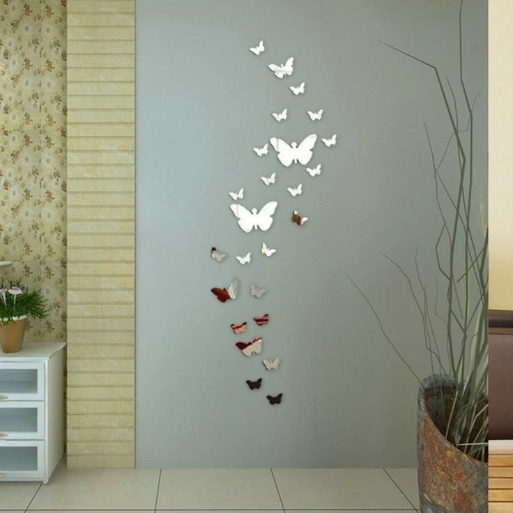 دیوارکوب استیکر پروانه 25 عددی طلایی نقره ای و چوبی
