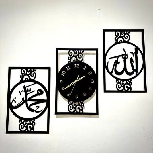 ساعت دیواری پازلی مذهبی سه تکه چوبی موتور بیصدا