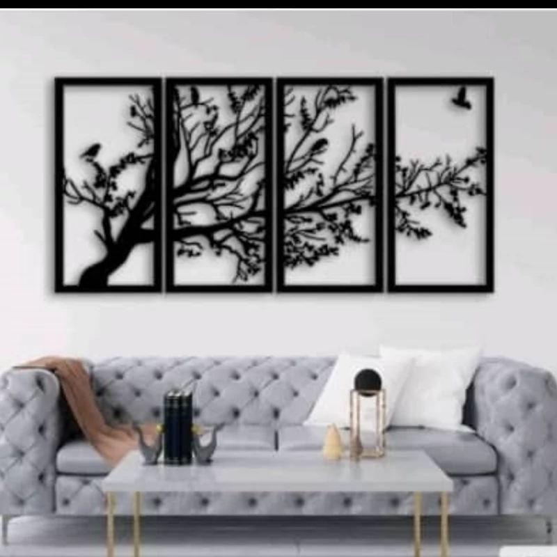 دیوارکوب چهارتکه درخت چوبی لیزری با ابعاد سفارشی