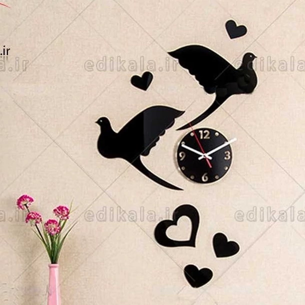 ساعت دیواری پازلی چوبی طرح قلب و پرنده یا موتور بیصدا