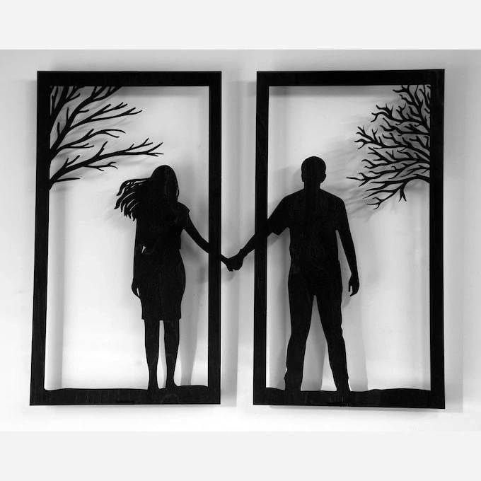تابلو دیوارکوب چوبی دو تیکه مرد و زن عاشقانه پس کرایه