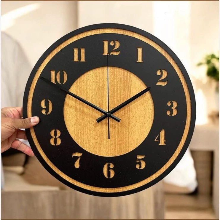 ساعت دیواری چوبی مشکی چوب ترکیبی راش کد 162 پس کرایه
