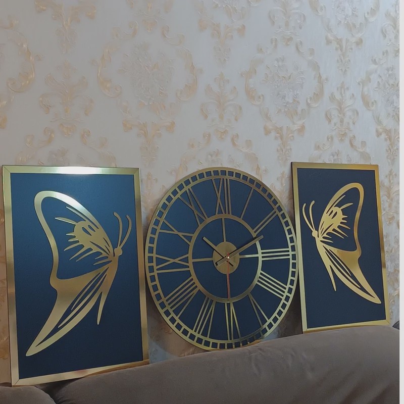 ست سه تیکه ساعت و دیوارکوب مولتی آیینه ای چوبی کد 02 پس کرایه