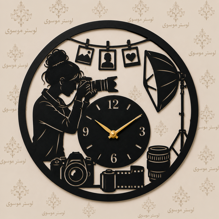 ساعت دیواری چوبی طرح خاص مدل عکاس