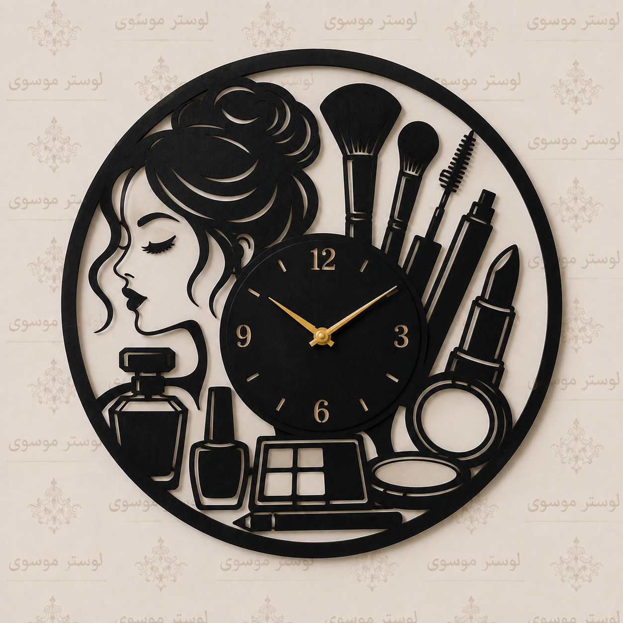 ساعت دیواری چوبی طرح خاص مدل آرایشگر