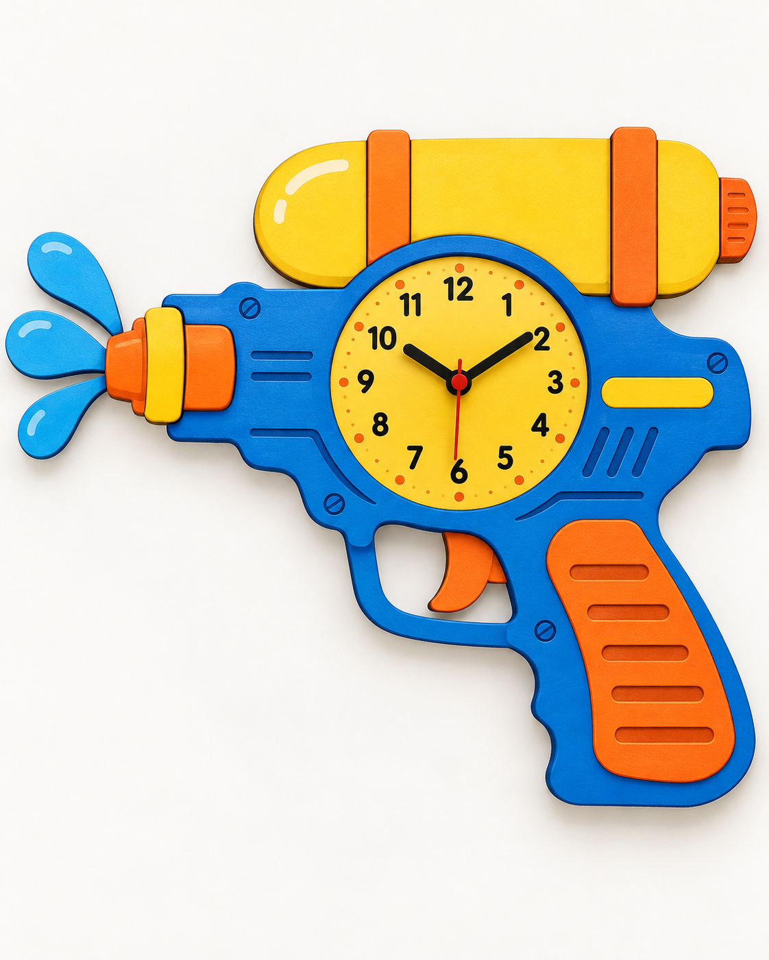 ساعت دیواری کودک MDF برش لیزر طرح تفنگ آب پاش