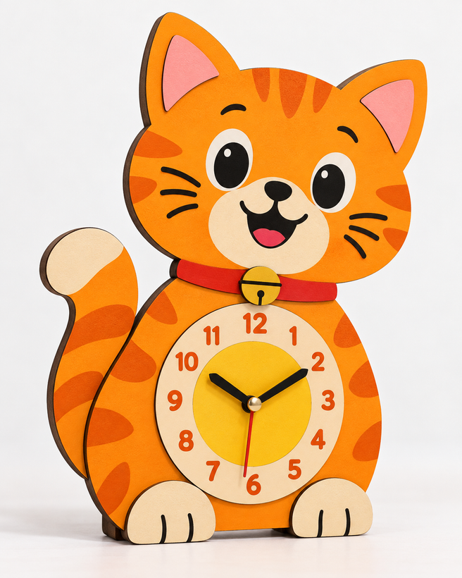 ساعت دیواری کودک MDF برش لیزر طرح گربه
